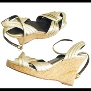 DOROTHY PERKINS Pleated Knot Front With Open Toe Detail Espadrille Wedges Gold 7